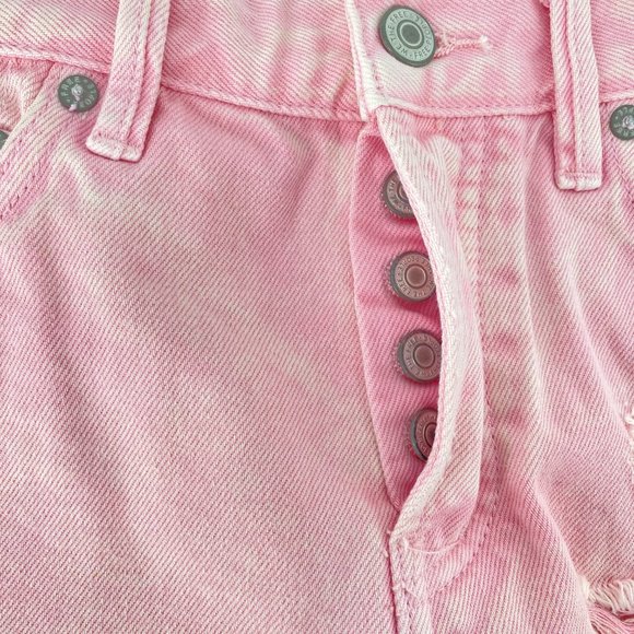 FREE PEOPLE We the Free Pink Button Fly Distressed Cutoff Shorts Size 24 NWOT - Picture 6 of 14